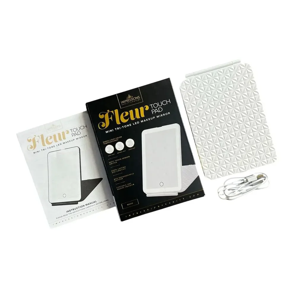 Impressions Vanity Fleur Touch Pad Mini Tri-Tone LED Makeup Mirror White